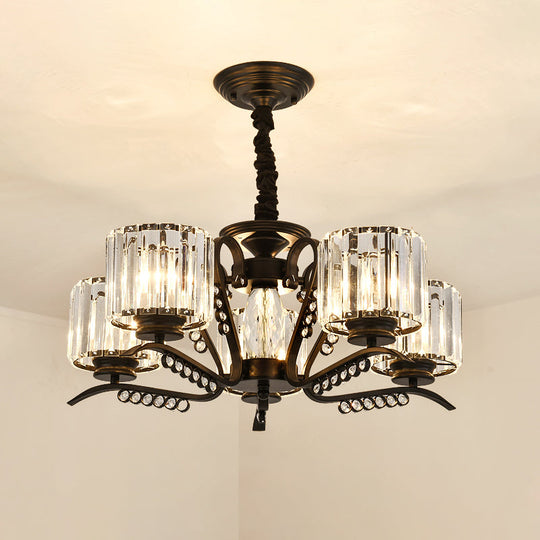 Modern 3/5-Head Black Chandelier With Crystal Shade - Ideal For Living Room Suspension Lighting