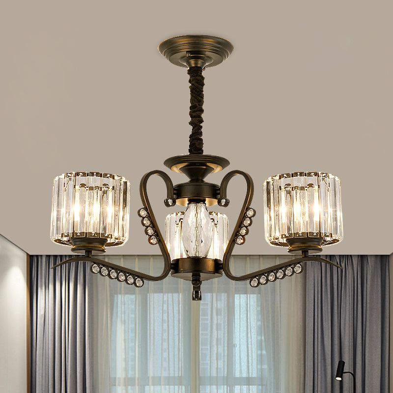 Modern 3/5-Head Black Chandelier With Crystal Shade - Ideal For Living Room Suspension Lighting 3 /