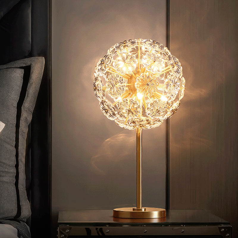 Dandelion Led Night Lamp: Flower Crystal Brass Table Light For Bedside