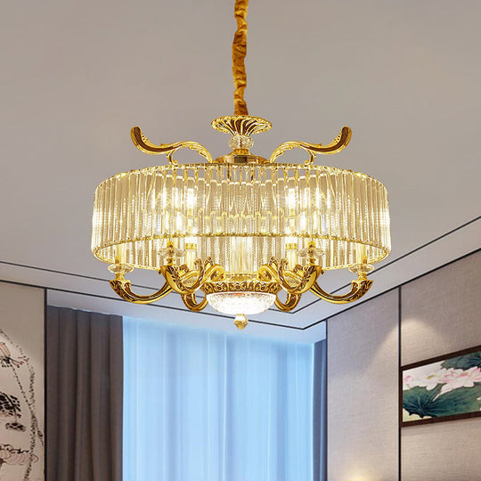 Modern Gold Crystal Block Chandelier Pendant With 6/8 Lights - Stylish Ceiling Suspension Lamp 6 /