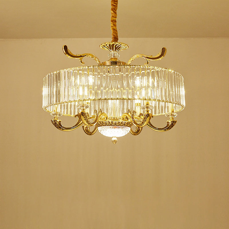 Modern Gold Crystal Circle Pendant Chandelier - 6/8 Lights Suspended Ceiling Lamp