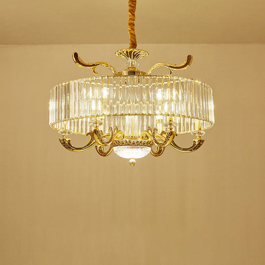 Modern Gold Crystal Block Chandelier Pendant With 6/8 Lights - Stylish Ceiling Suspension Lamp