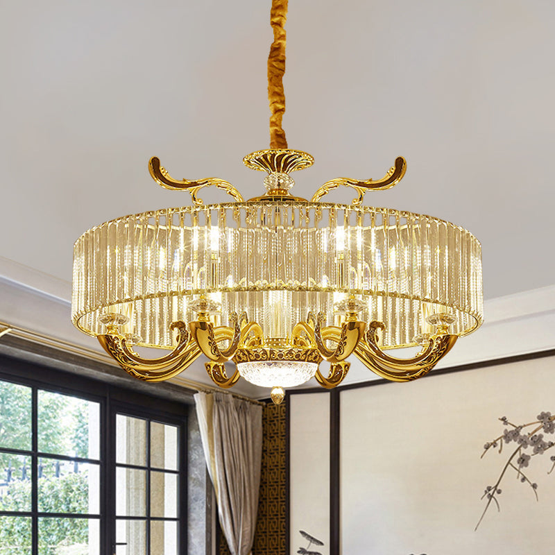 Modern Gold Crystal Block Chandelier Pendant With 6/8 Lights - Stylish Ceiling Suspension Lamp 8 /