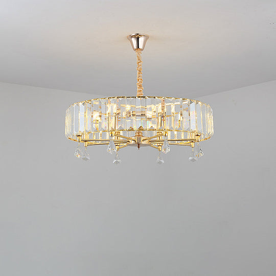 Modern Gold Round Chandelier With Crystal Pendant - 6/8 Heads Droplet Ceiling Light