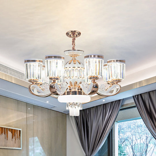 Modern Crystal Block Bell Chandelier With Gold Finish - 6/8 Heads 8 /