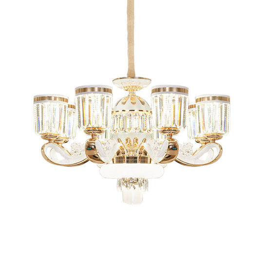Modern Crystal Block Bell Chandelier With Gold Finish - 6/8 Heads