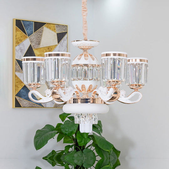 Modern Crystal Block Bell Chandelier With Gold Finish - 6/8 Heads 6 /