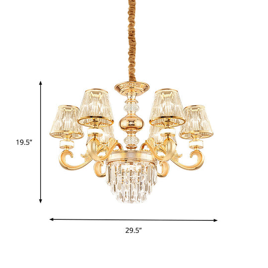 Modern 3-Tier Crystal Chandelier With Conic Shade - Gold Finish 6/8 Heads Living Room Hanging Lamp