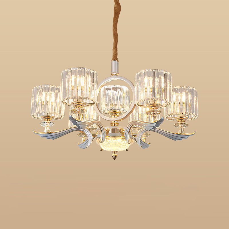 Contemporary Crystal Suspension Light Chandelier - 6/8-Head Dining Room Lighting Silver