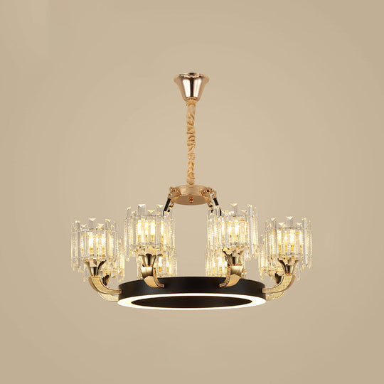 Modern Metal Ring Chandelier With Crystal Shade - 6/8 Bulb Pendant Light Fixture For Living Room