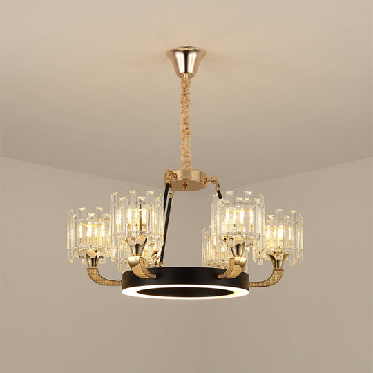 Modern Metal Ring Chandelier With Crystal Shade - 6/8 Bulb Pendant Light Fixture For Living Room