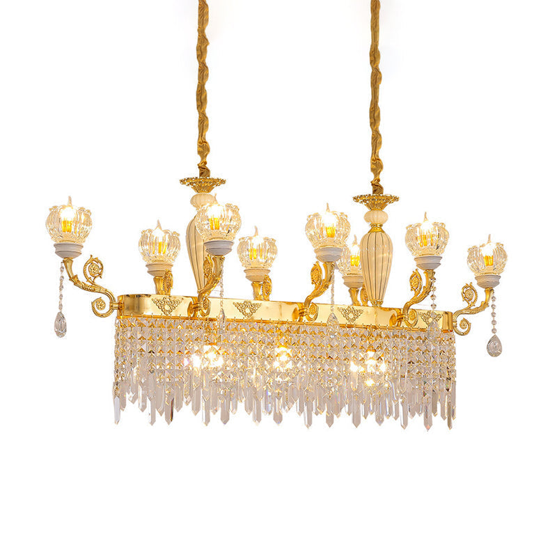 Crystal Floral Island Pendant Lamp - Modern Gold Dining Room Light Fixture With 6/8-Light Option