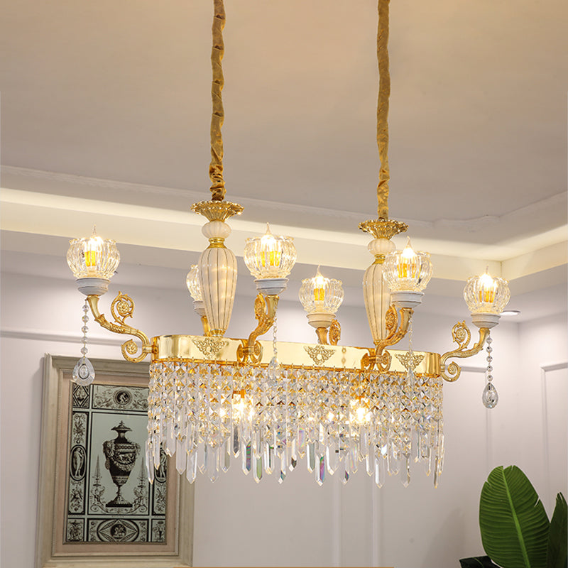 Crystal Floral Island Pendant Lamp - Modern Gold Dining Room Light Fixture With 6/8-Light Option 6 /