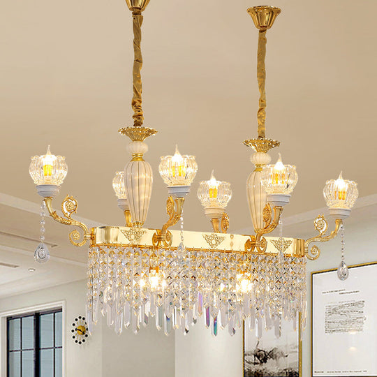 Crystal Floral Island Pendant Lamp - Modern Gold Dining Room Light Fixture With 6/8-Light Option
