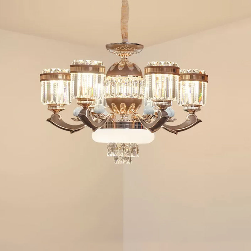 Modern Gold Chandelier Pendant Light With Crystal Block Shade - 6/8 Lights Living Room Ceiling Hang