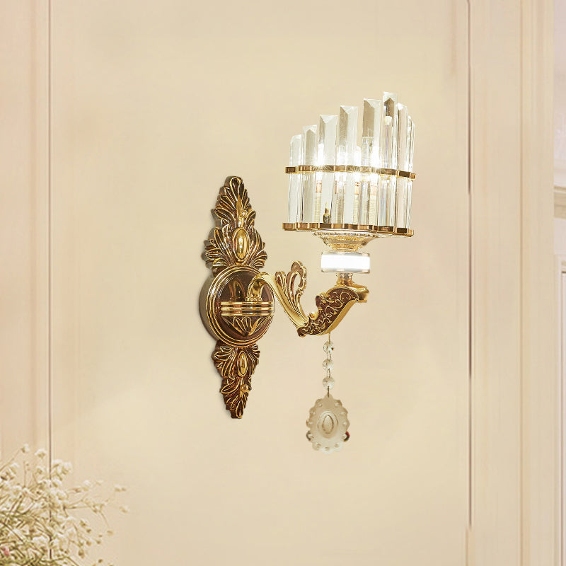 Gold Wall Mount Light Arc Sconce Lamp For Corners - Modern Crystal Block Fixture 1 /