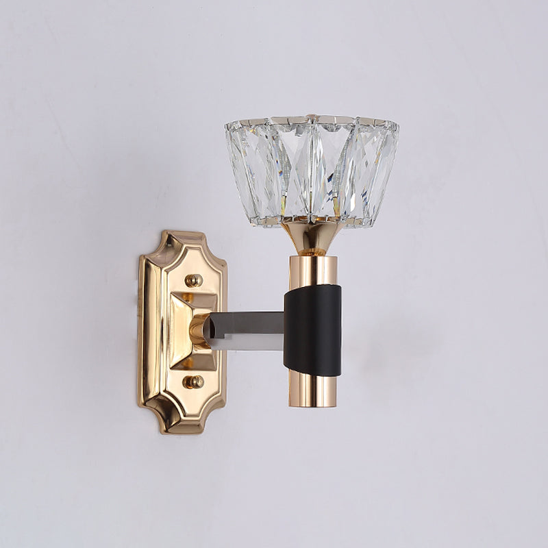Minimalist Black & Gold Crystal Block Wall Sconce Half-Light Bowl Lamp