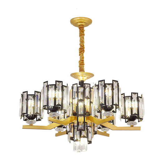 Modern Cylinder Crystal Rectangle Pendant Chandelier in Black/Gold - 4/7 Lights, Living Room Lamp Fixture