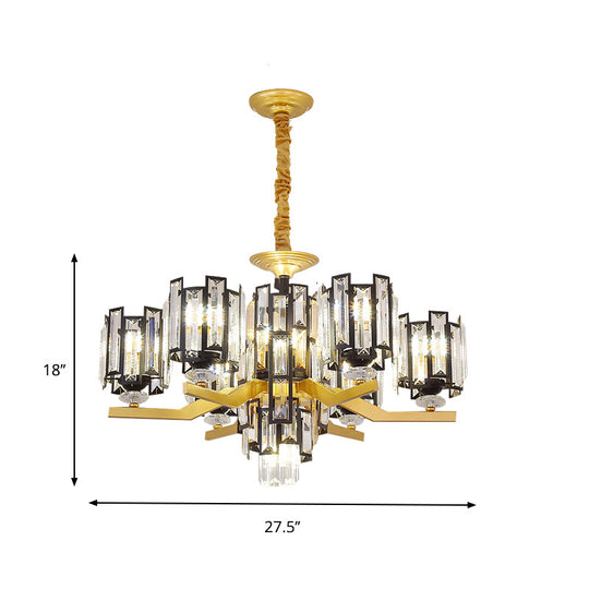 Modern Cylinder Crystal Rectangle Pendant Chandelier in Black/Gold - 4/7 Lights, Living Room Lamp Fixture