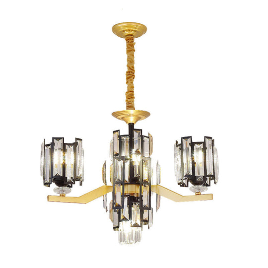 Modern Cylinder Crystal Pendant Chandelier Lamp With 4/7 Lights | Black & Gold Fixture For Living