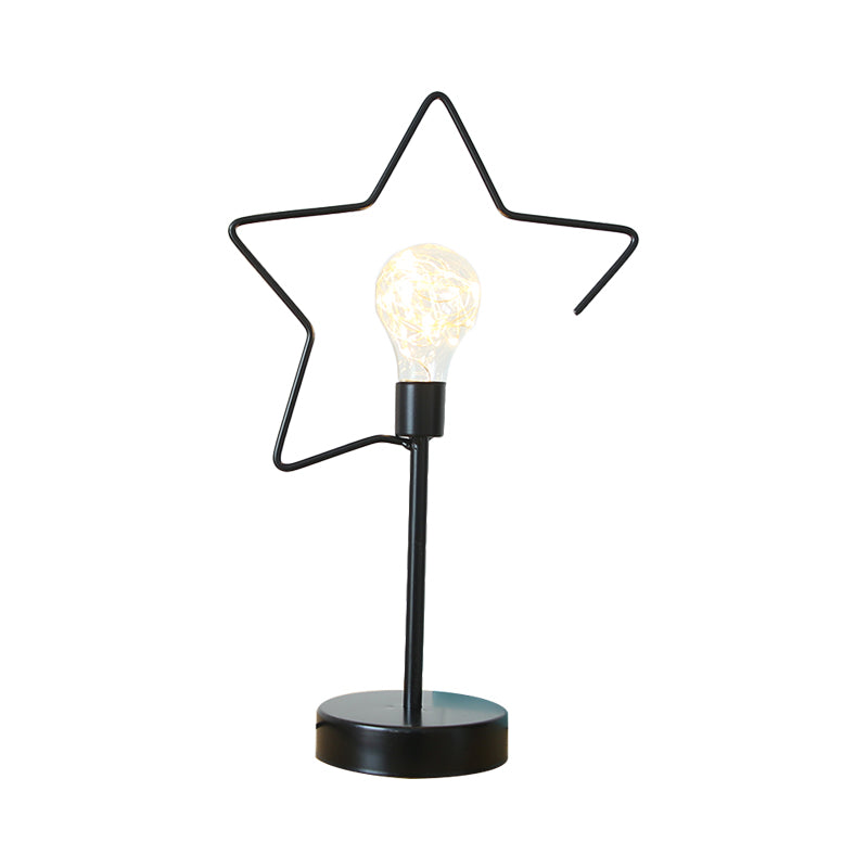 Kids Black/Gold Led Bedside Table Lamp With Star And Loving Heart Iron Frame
