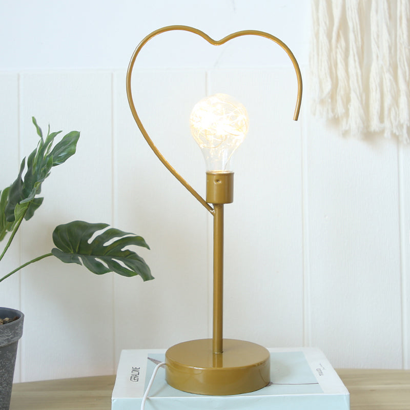 Kids Black/Gold Led Bedside Table Lamp With Star And Loving Heart Iron Frame Gold