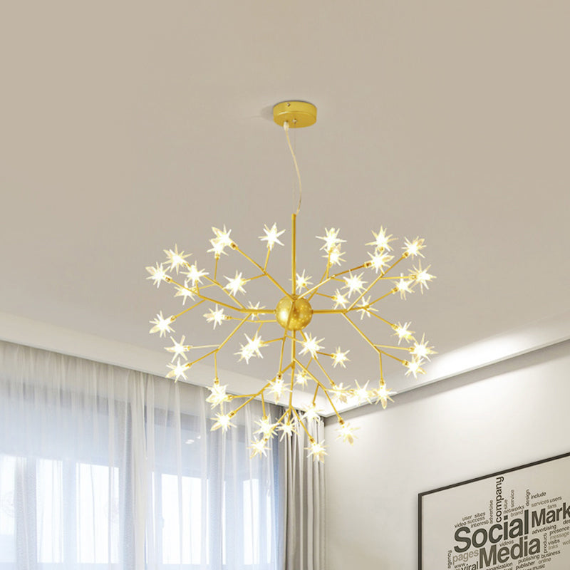 Gold Iron Starry Pendant Light Fixture - Modern 9/27/36-Light Chandelier For Dining Room