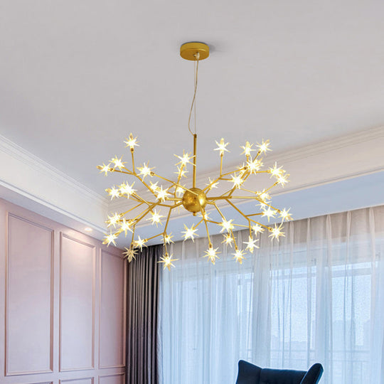 Gold Iron Starry Pendant Light Fixture - Modern 9/27/36-Light Chandelier For Dining Room