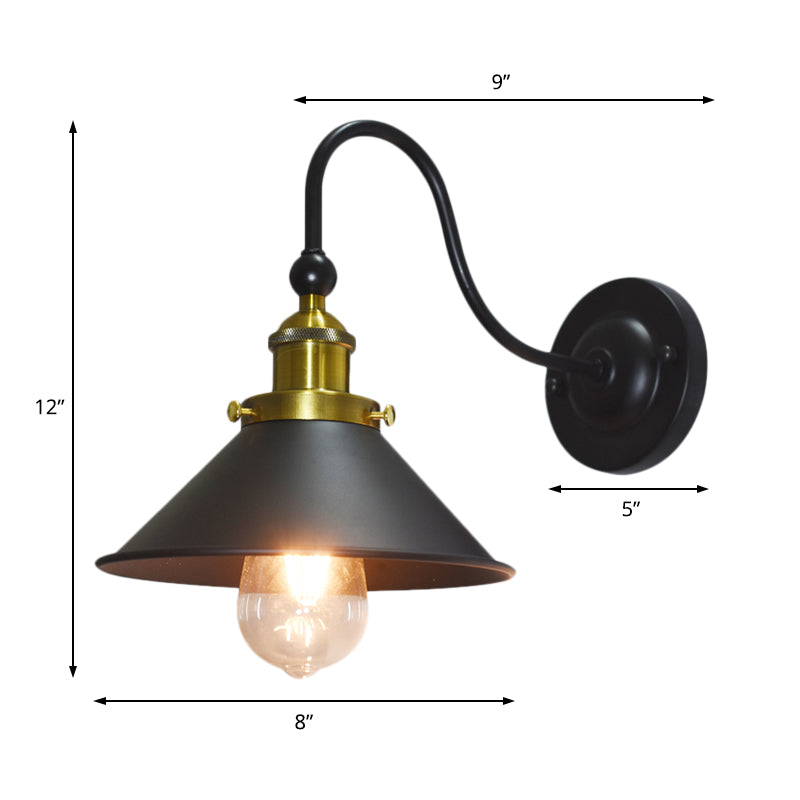 Industrial Metal Cone Wall Sconce Light For Corridor - Black One Fixture