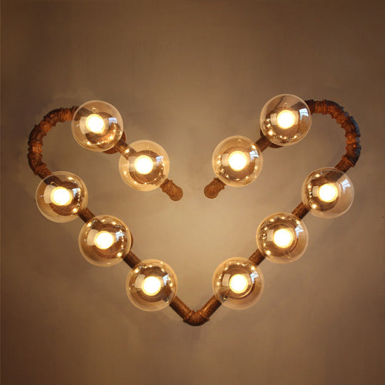 Industrial Metal Wall Sconce - Heart Shape Pipe Design With 10 Bulbs Rust Finish And Ball Clear