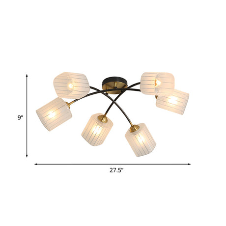 Post Modern Brass Ceiling Light With Frosted Glass - 6/8-Light Flush Mount