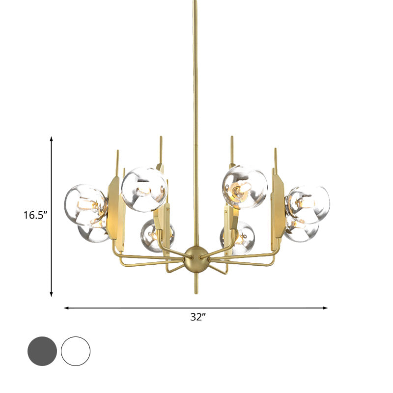 Modern 8-Light Gold Chandelier With Milk White/Smoke Gray Glass Shades For Living Room Ceiling