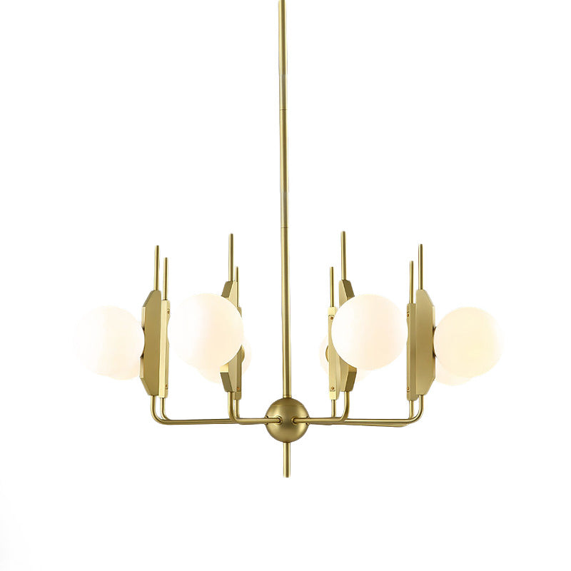 Modern 8-Light Gold Chandelier With Milk White/Smoke Gray Glass Shades For Living Room Ceiling
