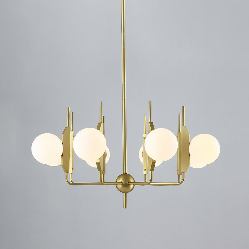 Modern Gold 8-Light Chandelier with Milk White/Smoke Gray Glass Shades - Ideal for Living Room