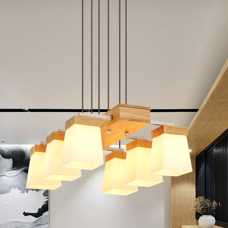Modern Trapezoid Island Lighting With White Frosted Glass - 6-Head Dining Room Suspension Lamp And