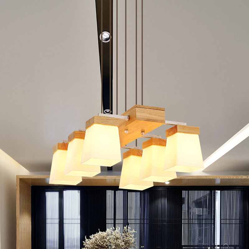 Modern Trapezoid Island Lighting With White Frosted Glass - 6-Head Dining Room Suspension Lamp And