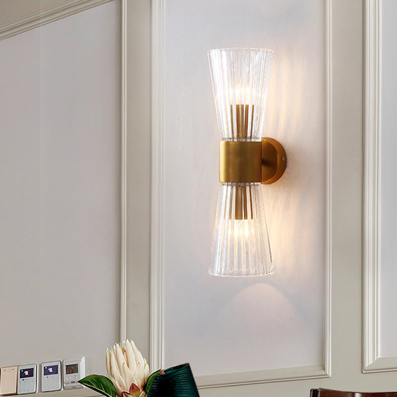 Modern Clear Prismatic Glass Wall Sconce With Hourglass Shape And Brass Finish Up-Down Lamp