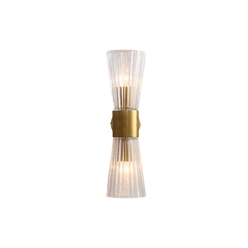 Modern Clear Prismatic Glass Wall Sconce With Hourglass Shape And Brass Finish Up-Down Lamp