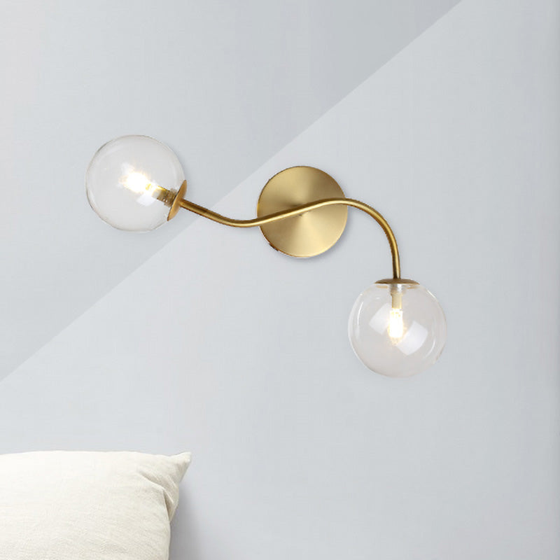 Modern Brass Wall Lamp Sconce With Clear/Tan Glass - Ball Stairway 2-Light Led Clear