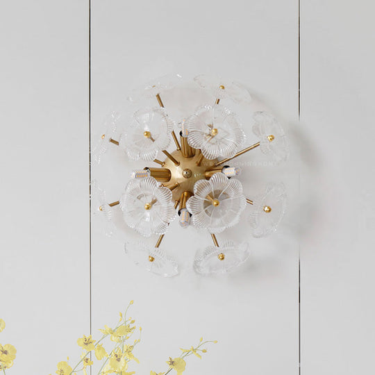 Contemporary Clear Glass Flower Wall Sconce With 4 Gold-Finished Heads Gold