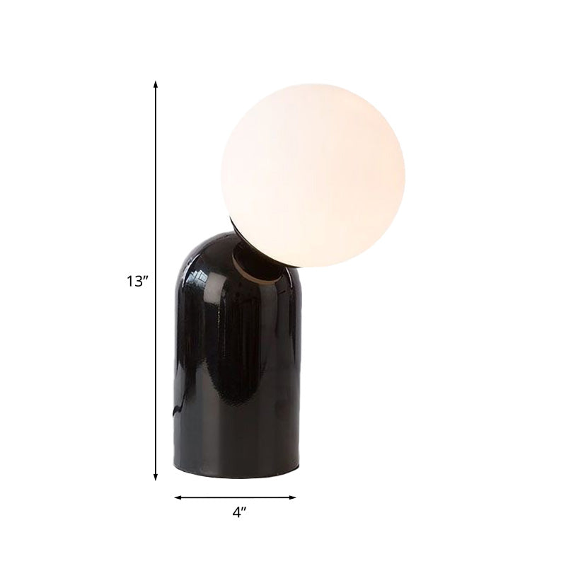 Black Minimalist Metal Desk Lamp With Opal Glass Shade Semi Capsule Table Light (1-Light)