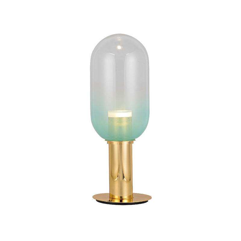 Gradient Green Glass Led Night Lamp In Gold - Modernist Bedroom Table Light