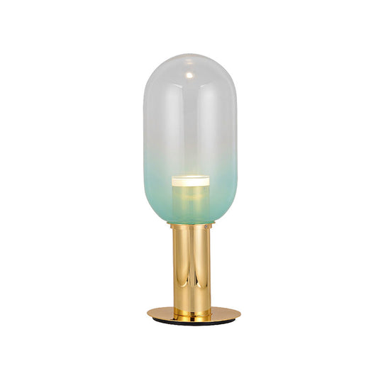 Gradient Green Glass Led Night Lamp In Gold - Modernist Bedroom Table Light