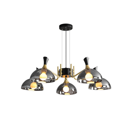Modernism Dome Ceiling Chandelier - Smoke Gray/Amber Glass - 5 Bulbs - Bedroom Pendant Light