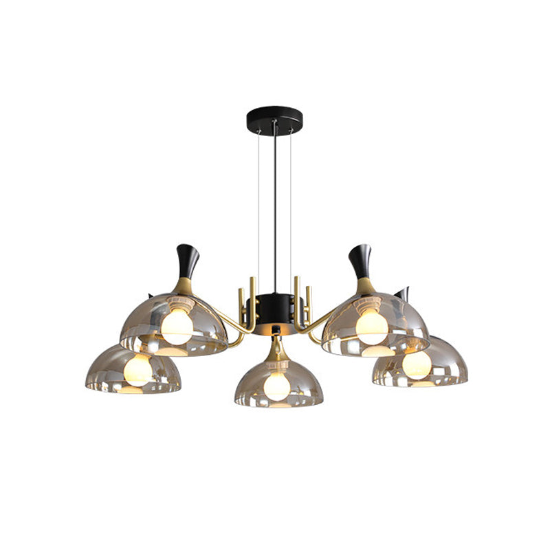 Modernism Dome Ceiling Chandelier - Smoke Gray/Amber Glass - 5 Bulbs - Bedroom Pendant Light