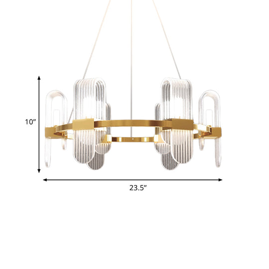 Modern Acrylic 6-Light Gold LED Pendant Chandelier - Bend Rectangle Panel Design