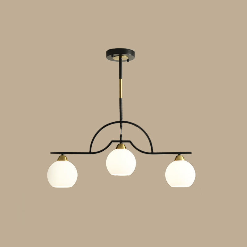 Modern Island Light Fixture - Black Finish Pendant Lamp With Cream/Clear Glass Shades