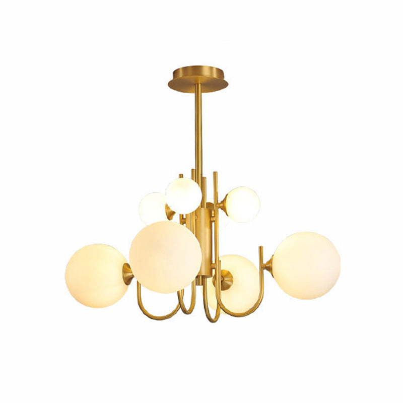 Frosted Glass Sphere Pendant Light - 8 Heads Hanging Chandelier In Brass