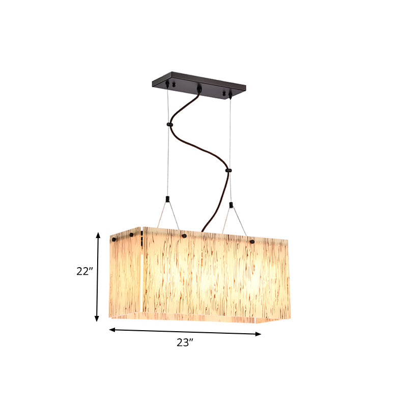 Modern Black Dining Room Island Light Fixture With Rectangle Amber Glass Shade