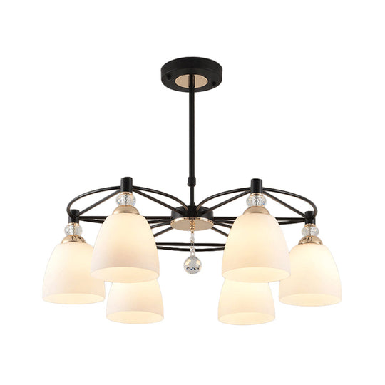 Contemporary Black Chandelier With Cream Glass And Crystal Droplets - 3/6 Lights For Living Room